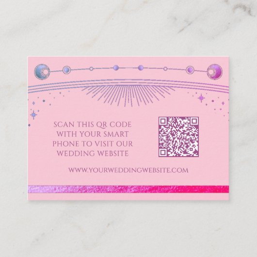 Hemelse Roze Paarse bruiloft website RSVP QR Code Informatiekaartje (Achterkant)
