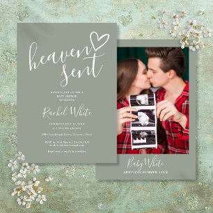 Hemelse Saliegroene Foto Neutrale Baby Shower Kaart