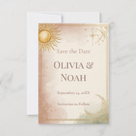 Hemelse Save the Date kaart Roze Salie Wolken Goud