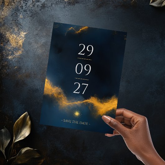 Hemelse Save the Date - Middenblauw en Goud