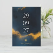 Hemelse Save the Date - Middenblauw en Goud (Staand voorkant)