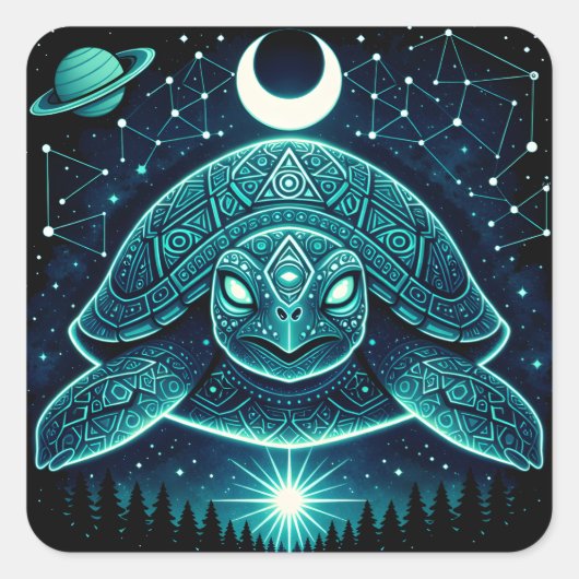 Hemelse Schildpad – Kosmische Oude Wilde Galaxy  Vierkante Sticker (Voorkant)
