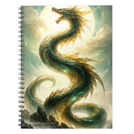 Hemelse Smaragd Draak Fantasie Kunst Notitieboek (Voorkant)