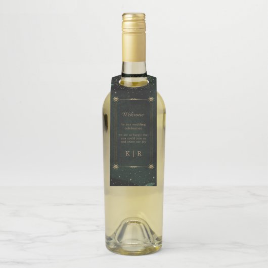 Hemelse Smaragd Gouden Bruiloft Flessenhanger (Op fles)