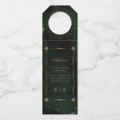 Hemelse Smaragd Gouden Bruiloft Flessenhanger (Voorkant)