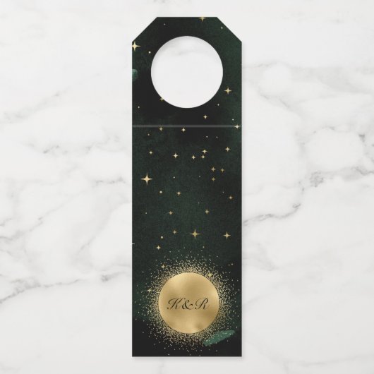 Hemelse Smaragd Gouden Bruiloft Flessenhanger (Achterkant)