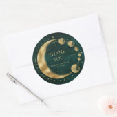 Hemelse Smaragd Gouden Maan Bruiloft Dank u Ronde Sticker (Envelop)
