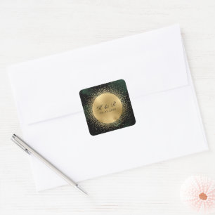 Hemelse Smaragd Gouden Maan Bruiloft Vierkante Sticker