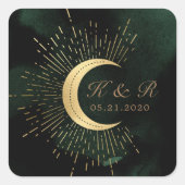 Hemelse Smaragd Gouden Maan Bruiloft Vierkante Sticker (Voorkant)