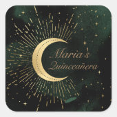 Hemelse Smaragd Gouden Maan Quinceañera Vierkante Sticker (Voorkant)