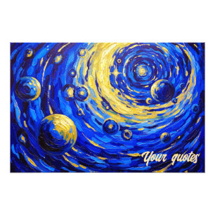 Hemelse Spiraalstelsel Schildering Blauw Goud Kosm Foto Afdruk