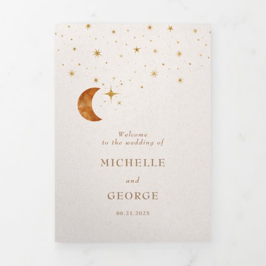  hemelse ster maan gevouwen bruiloft programma (Cover)