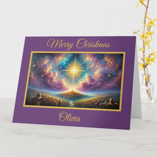 Hemelse Ster van Bethlehem Kerst Kaart (Gele Bloem)