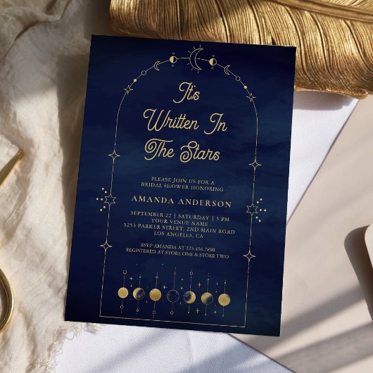 Hemelse sterren blauw goud maan bruidsdouche kaart