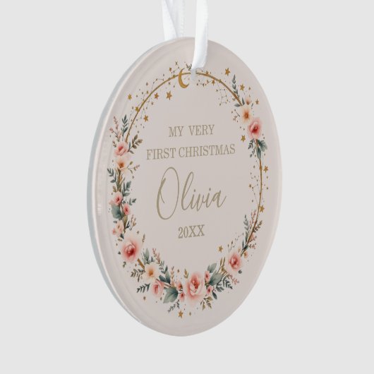 Hemelse Sterren Maan Baby 1e Eerste Kerstdag Ornament (voorkant)