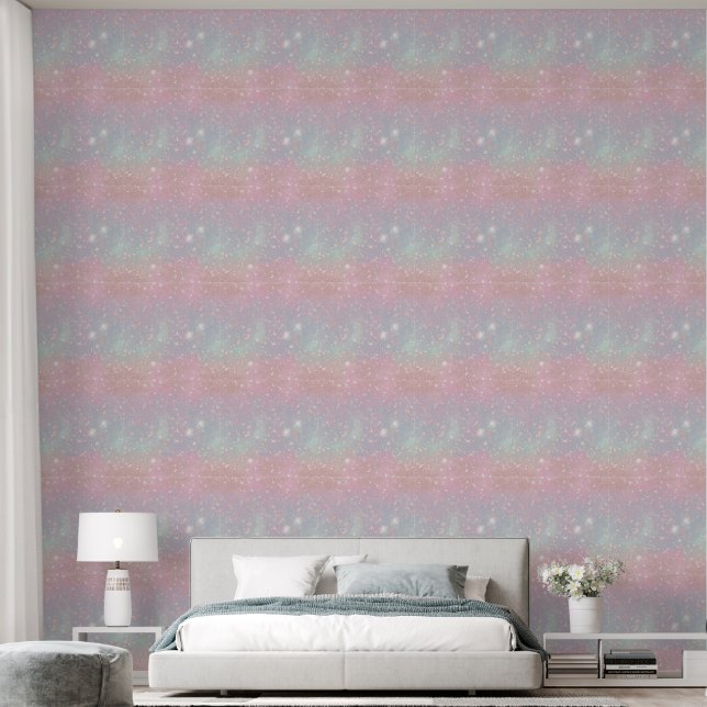Hemelse sterren Roze Blauwe Plafond Behang (Slaapkamer)