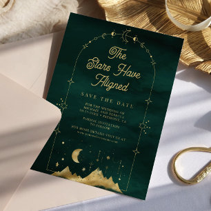 Hemelse sterren Smaragd Gouden Halve Maan Trouwdag Save The Date