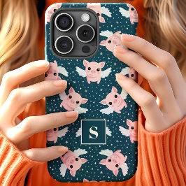 Hemelse Sterren Vliegende Varkens met Monogram iPhone 15 Case