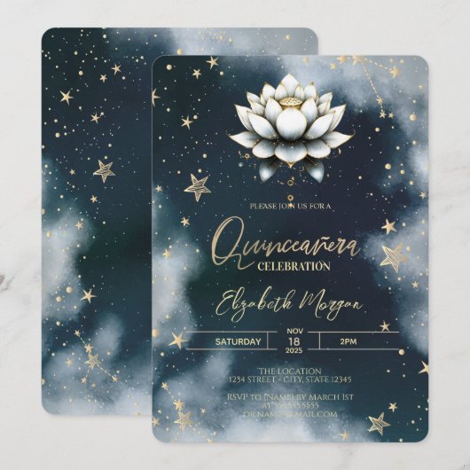 Hemelse Sterren Witte Lotus Sky Quinceanera Kaart (Voorkant / Achterkant)