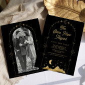 Hemelse sterren Zwart Goud Halve Maan Bruiloft Save The Date