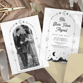 Hemelse sterren Zwart Wit Halve Maan Trouwdag Save The Date