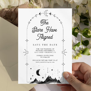 Hemelse sterren Zwart Wit Halve Maan Trouwdag Save The Date