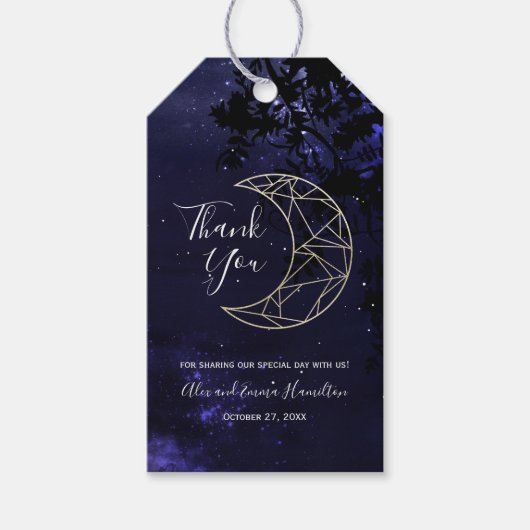Hemelse Sterrenhemel en Gouden Maan Huwelijksthema Cadeaulabel (Voorkant)