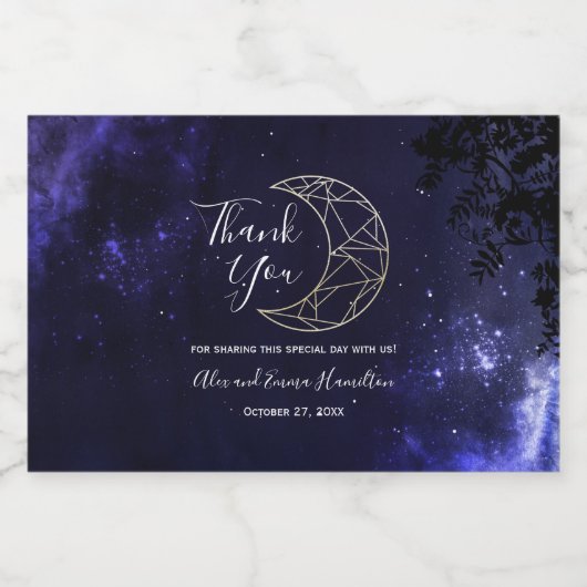 Hemelse Sterrenhemel en Gouden Maan Huwelijksthema Likeurfles Etiket (Enkel label)