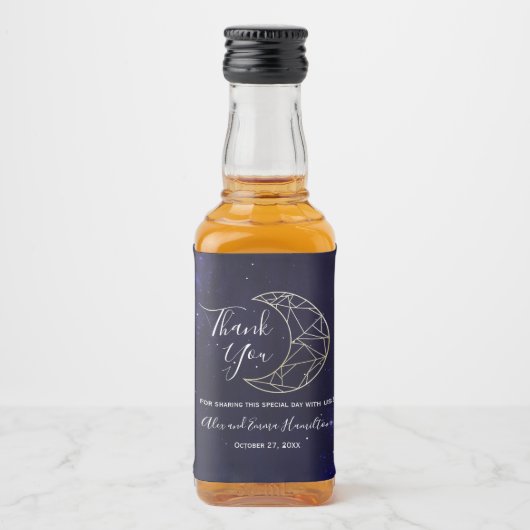 Hemelse Sterrenhemel en Gouden Maan Huwelijksthema Likeurfles Etiket (Voorkant)