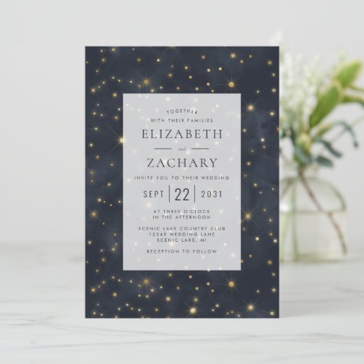 Hemelse Sterrenhemel Midnight Blue Gouden Bruiloft Kaart (Staand voorkant)