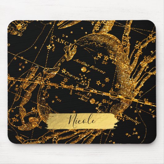 Hemelse Sterrenkaart Astrologisch Goud Kreeft Krab Muismat (Voorkant)