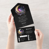 Hemelse sterrennacht maan sterren mythische gloed all in one uitnodiging (Afscheurbaar)