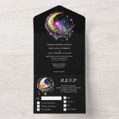 Hemelse sterrennacht maan sterren mythische gloed all in one uitnodiging (Binnen)