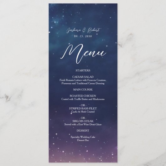 Hemelse Sterrennacht Wedding Menu Kaart (Voorkant)