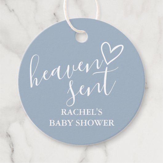 Hemelse Stof Blauw Jongens Baby Shower Bedankjes Labels (Voorkant)