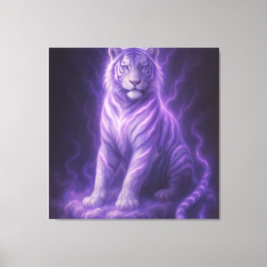 Hemelse Storm Witte Tijger – Elektrisch Blauwe Aur Canvas Afdruk (Voorkant)