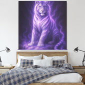 Hemelse Storm Witte Tijger – Elektrisch Blauwe Aur Canvas Afdruk (Insitu (Slaapkamer))