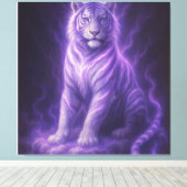Hemelse Storm Witte Tijger – Elektrisch Blauwe Aur Canvas Afdruk (Insitu (Houten vloer))
