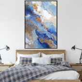 Hemelse Stroom: Blauw & Goud Abstract Canvas Afdruk (Insitu (Slaapkamer))
