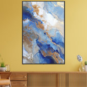 Hemelse Stroom: Blauw & Goud Abstract Canvas Afdruk (Insitu (Woonkamer))