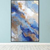 Hemelse Stroom: Blauw & Goud Abstract Canvas Afdruk (Insitu (Houten vloer))