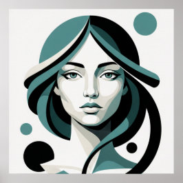 Hemelse Stroom: Minimalistische Teal Portret Poster