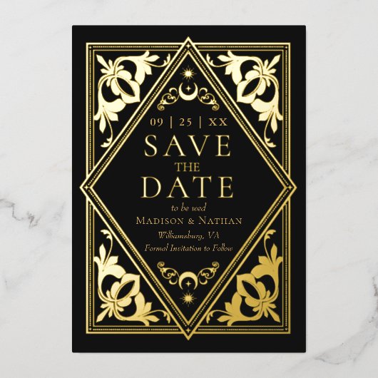 Hemelse Tarot Gotische Trouwfoto Save the Date Folie Uitnodiging (Voorkant)