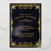 Hemelse Tarotkaart Zon & Maan Marineblauwe Bruidsd Folie Uitnodiging (Voorkant)