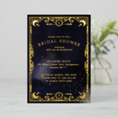 Hemelse Tarotkaart Zon & Maan Marineblauwe Bruidsd Folie Uitnodiging (Staand Voorkant)