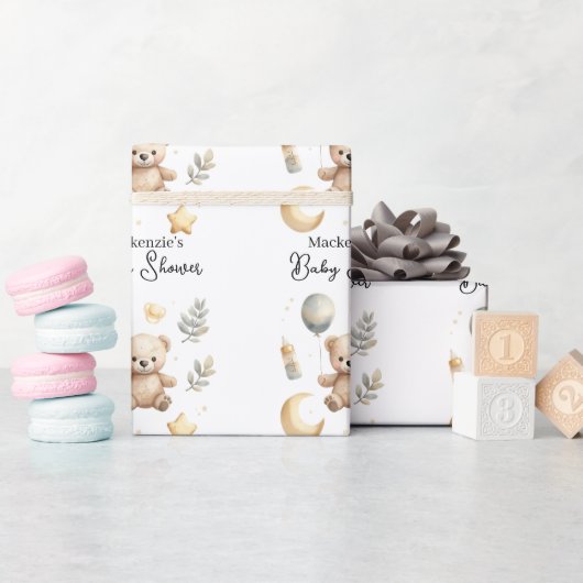 Hemelse teddybeer waterverf babyshower cadeaupapier (Baby Shower)