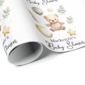 Hemelse teddybeer waterverf babyshower cadeaupapier (Rol Hoek)