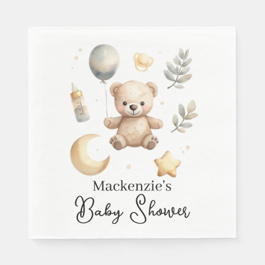 Hemelse teddybeer waterverf babyshower servet (Voorkant)