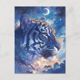 Hemelse Tijger Portret in Middernacht Wolken Briefkaart