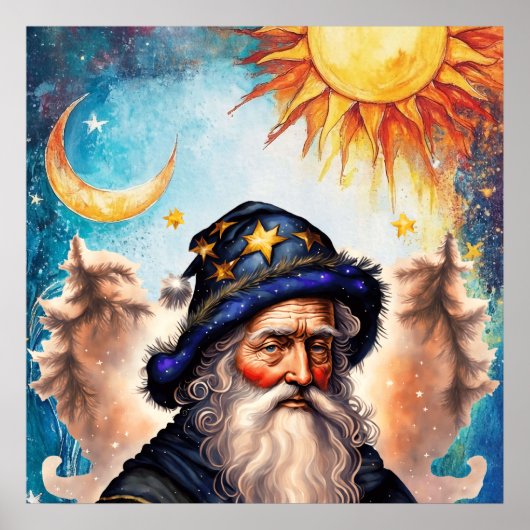 Hemelse Tovenaar Zon en Maan Poster (Voorkant)